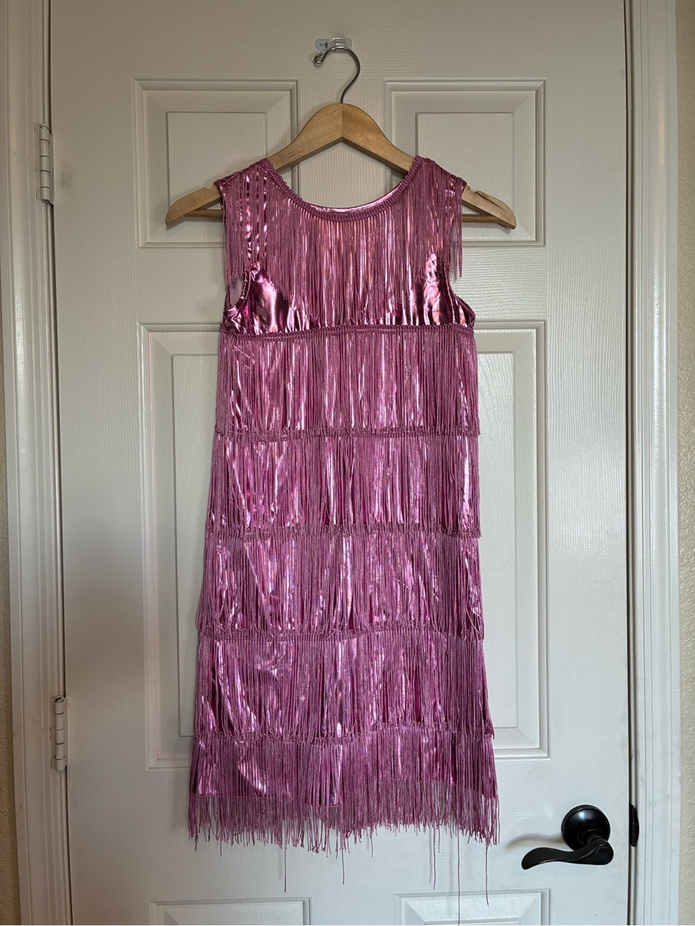 Girls Metallic Pink Fringe Party Dress - Sleeveless